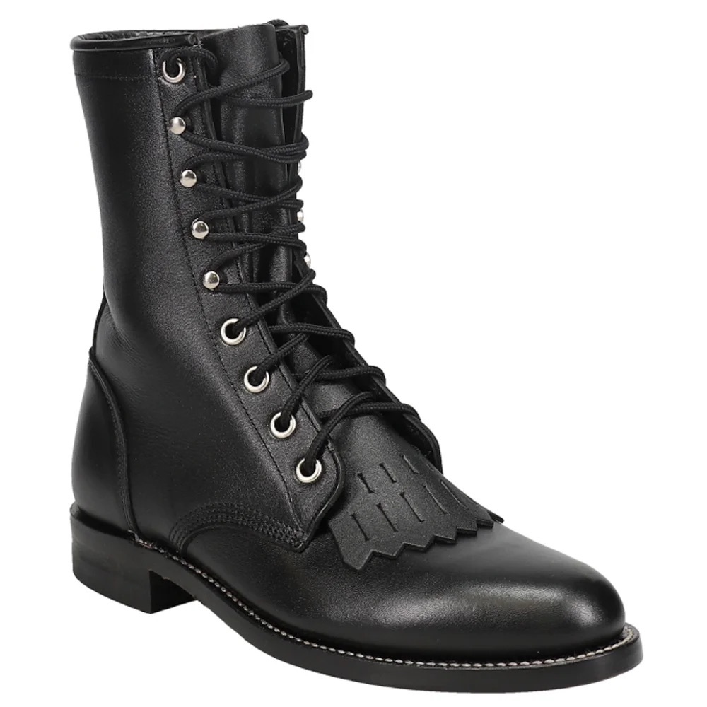 Justin Black Leather Kiltie Western Rodeo Lace Up Ankle Western Rodeo Boots SZ 6